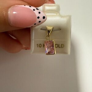 10K Gold Pink Rectangular Pendant Necklace